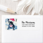 French Bulldog Wearing Christmas Santa Hat Custom  Label<br><div class="desc">The perfect return address label for French Bulldog lovers and owners. Design features a Frenchie wearing a Santa hat with a snowy background. Add your name and address to customize.  Great for all your holiday and winter envelopes.</div>
