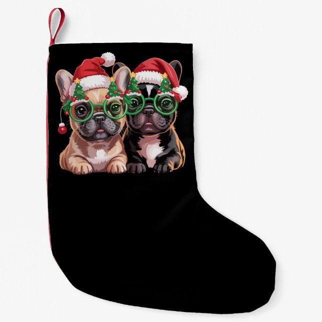 French Bulldog Wearing Christmas Tree Glasses  Small Christmas Stocking (Front)