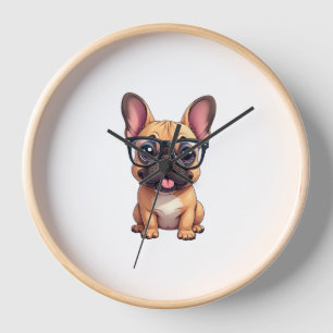 French Bulldog Wearing Glasses Clock