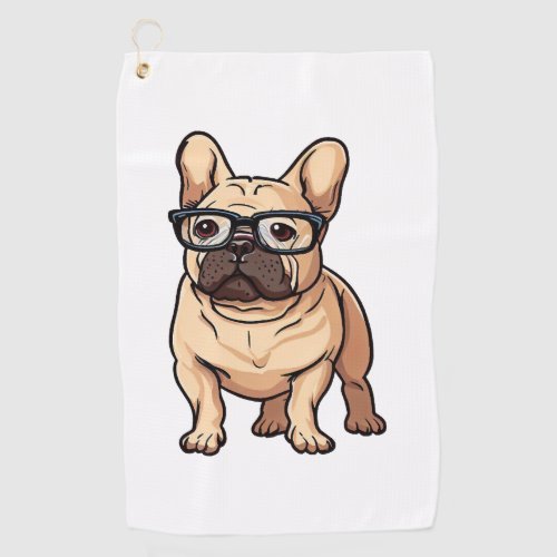 French Bulldog Wearing Glasses Golf Towel