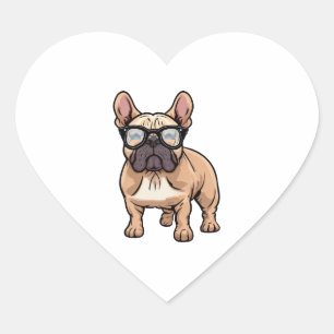 French Bulldog Wearing Glasses Heart Sticker
