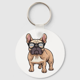 French Bulldog Wearing Glasses Keychain