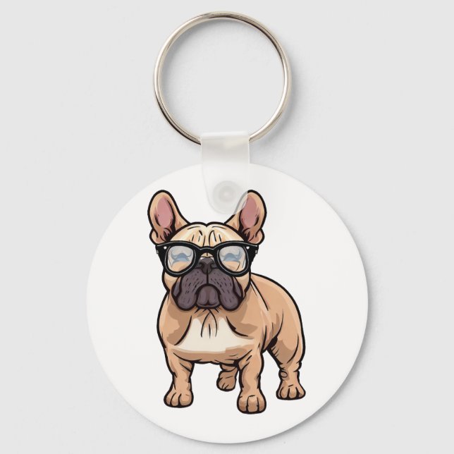 French Bulldog Wearing Glasses  Keychain (Front)