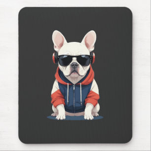 French Bulldog Wearing Hoodie Funny Cool Music Mouse Pad