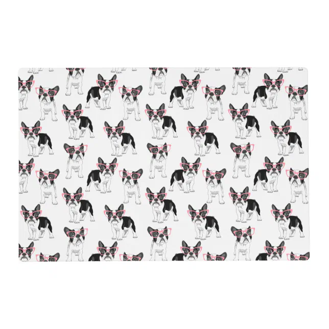French Bulldog wearing Pink Glasses Laminated Pla Placemat Zazzle