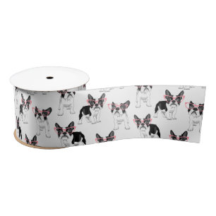 French Bulldog wearing Pink Glasses Satin Ribbon