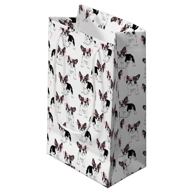 French Bulldog wearing Pink Glasses Small Gift Bag (Front Angled)