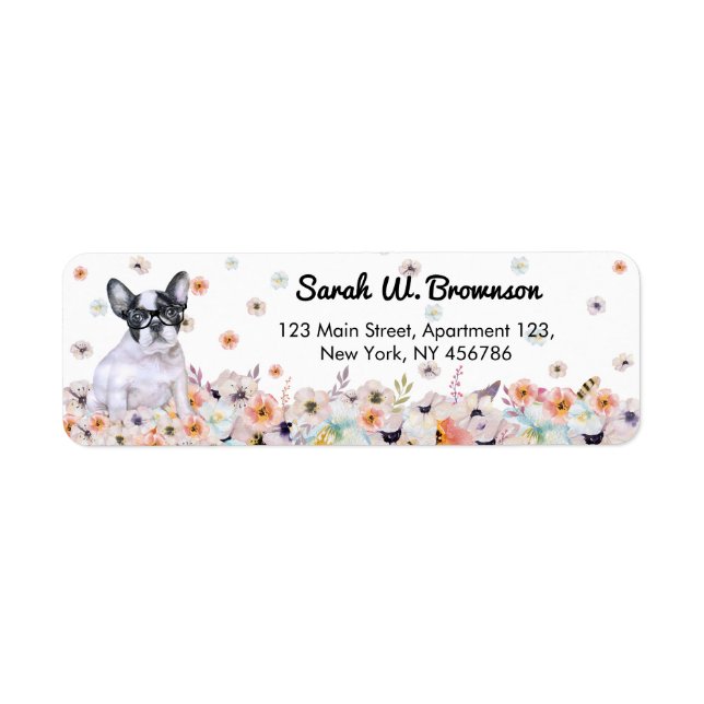 French Bulldog wears eyeglasses in the flowers Label (Front)