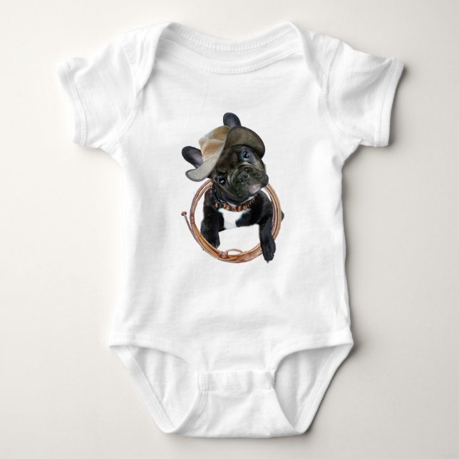 FRENCH BULLDOG  WEARS LASSO Apparel Baby Bodysuit (Front)