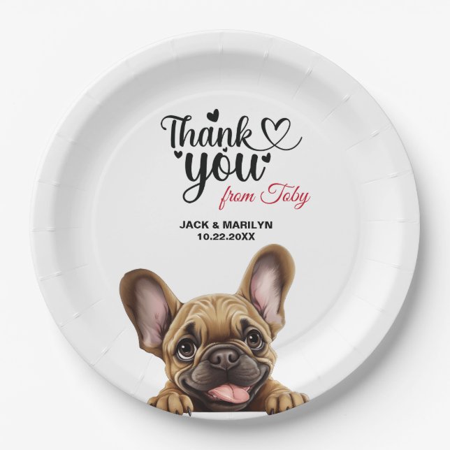 French Bulldog Wedding Thank You Paper Plates (Front)