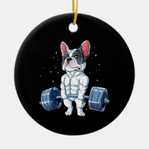 French Bulldog Weightlifting Funny Deadlift Gym Ceramic Ornament