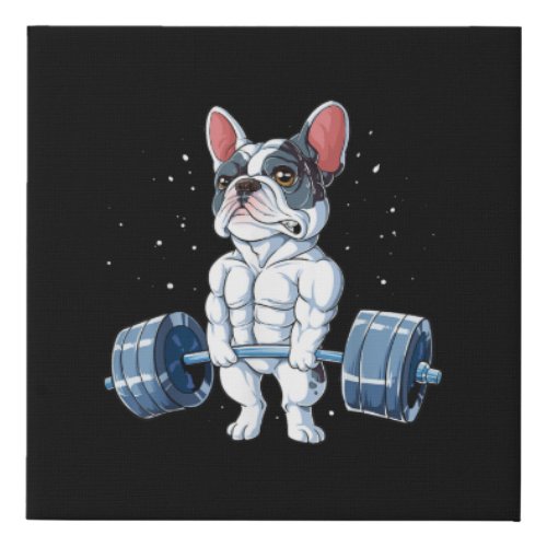 French Bulldog Weightlifting Funny Deadlift Gym Faux Canvas Print