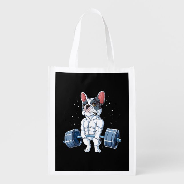 French Bulldog Weightlifting Funny Deadlift Gym Grocery Bag (Front)