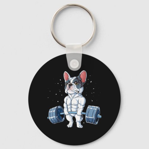 French Bulldog Weightlifting Funny Deadlift Gym Keychain