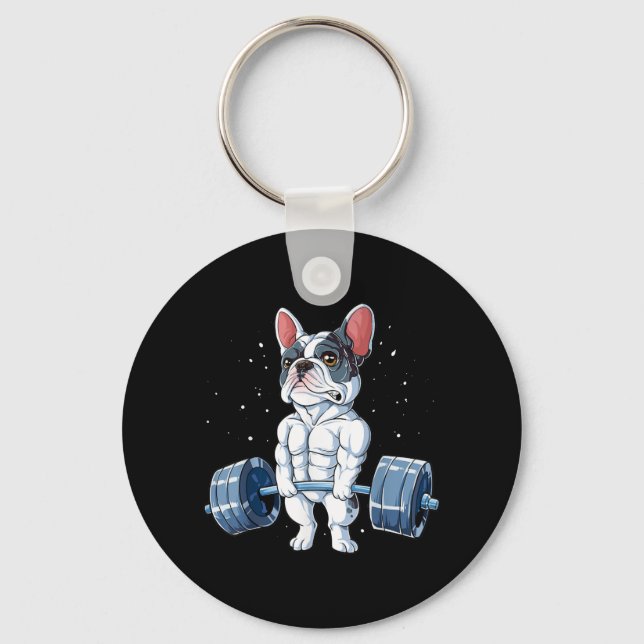 French Bulldog Weightlifting Funny Deadlift Gym Keychain (Front)