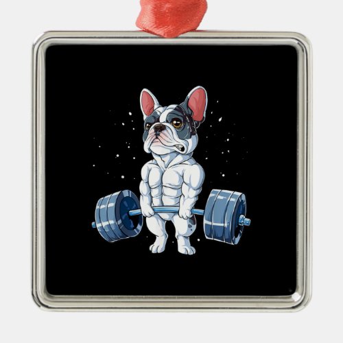 French Bulldog Weightlifting Funny Deadlift Gym Metal Ornament