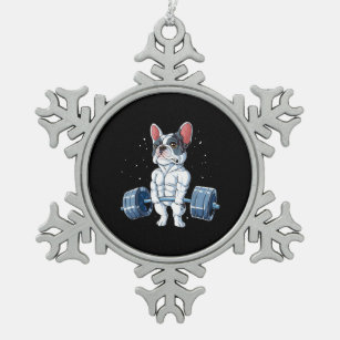 French Bulldog Weightlifting Funny Deadlift Gym Snowflake Pewter Christmas Ornament