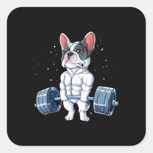 French Bulldog Weightlifting Funny Deadlift Gym Square Sticker