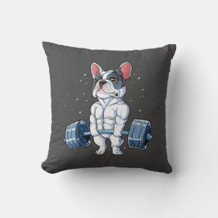 French Bulldog Weightlifting Funny Deadlift Gym Throw Pillow