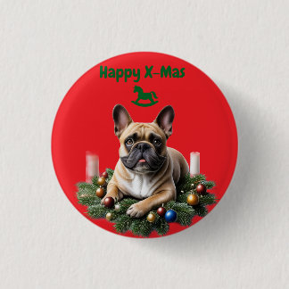 French Bulldog Weihnachten Weihnachtskranz Button