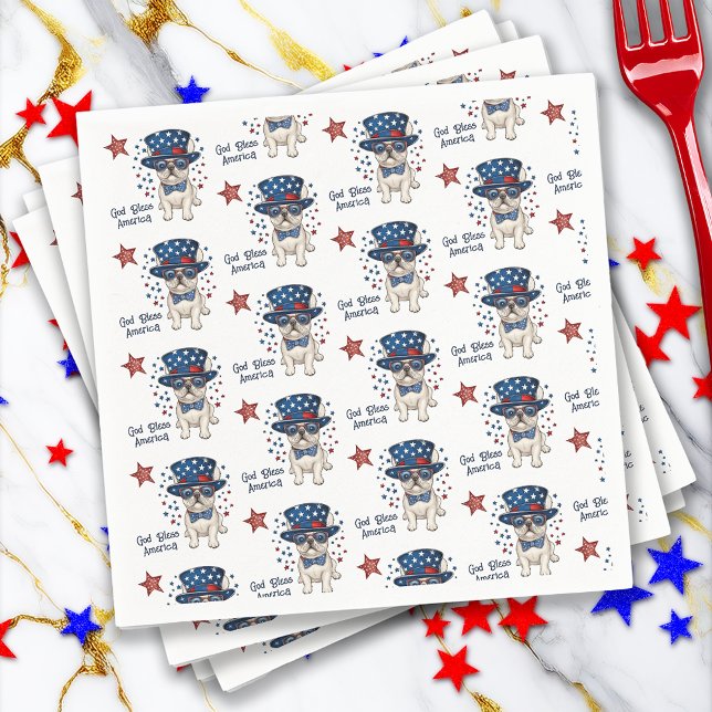 French Bulldog Whimsical Patriotic Red White Blue Napkins (French Bulldog Whimsical Patriotic Red White Blue Napkins)