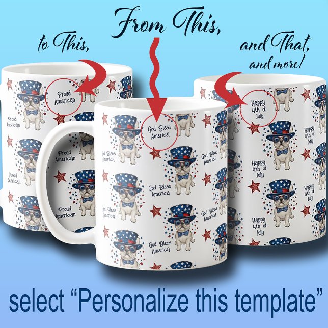 French Bulldog Whimsical Red White Blue Patriotic Coffee Mug (French Bulldog Whimsical Red White Blue Patriotic Coffee Mug)