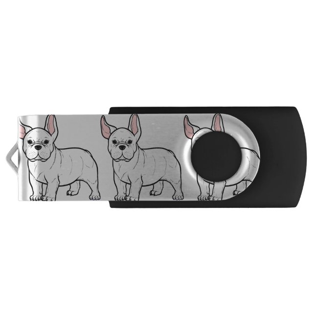 french bulldog white cartoon flash drive (Back)
