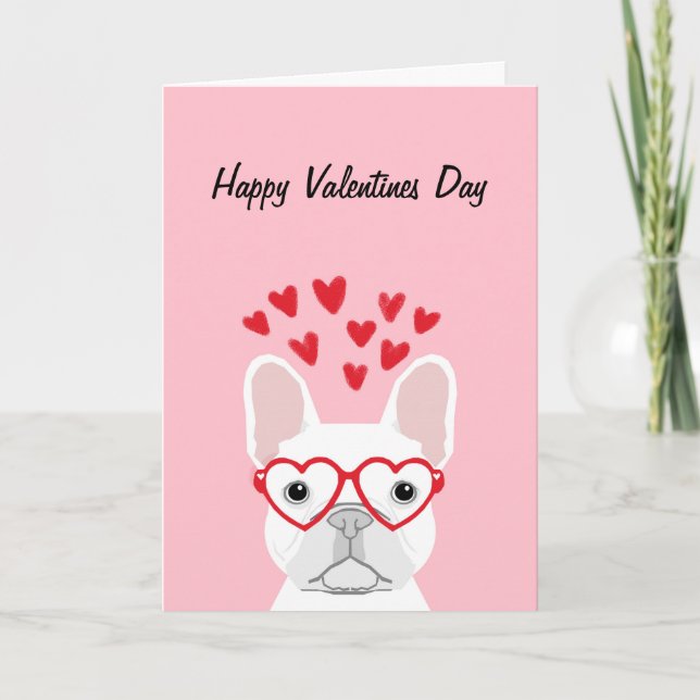 French Bulldog - white happy valentines day card (Front)