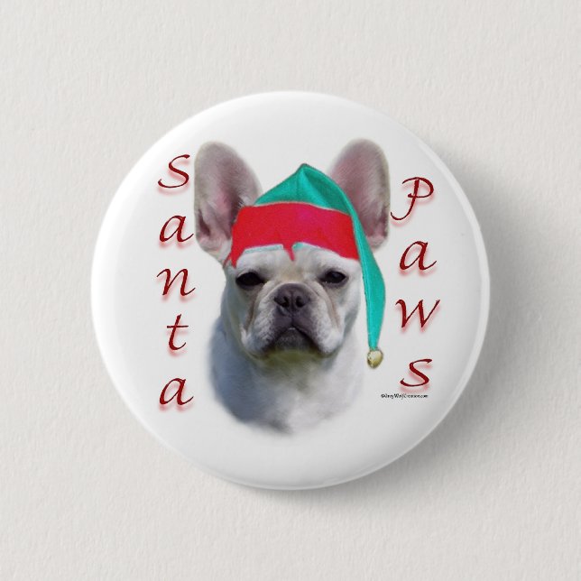 French Bulldog (wht) Santa Paws Button (Front)