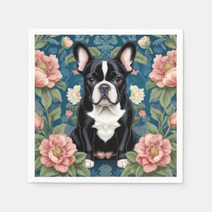 French Bulldog William Morris Inspired Floral Napkins
