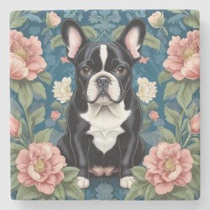 French Bulldog William Morris Inspired Floral Stone Coaster