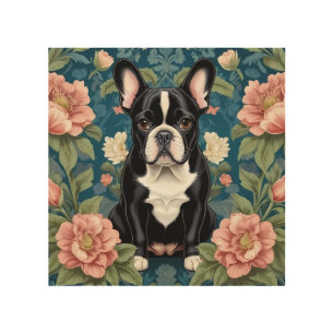 French Bulldog William Morris Inspired Floral Wood Wall Art