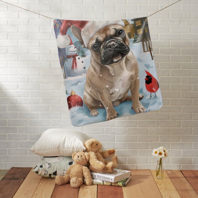 French Bulldog Winter Wonderland Christmas Joy Baby Blanket (In Situ)