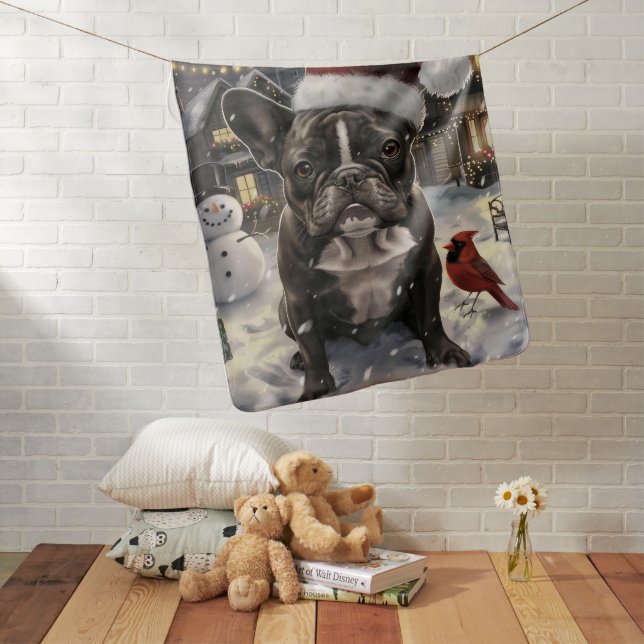 French Bulldog Winter Wonderland Christmas Joy Baby Blanket (In Situ)