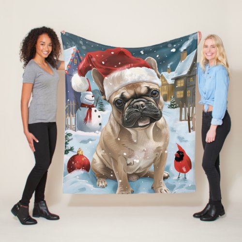 French Bulldog Winter Wonderland Christmas Joy Fleece Blanket