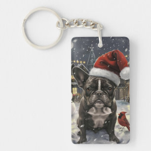 French Bulldog Winter Wonderland Christmas Joy Keychain