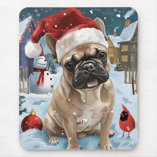 French Bulldog Winter Wonderland Christmas Joy Mouse Pad (Front)