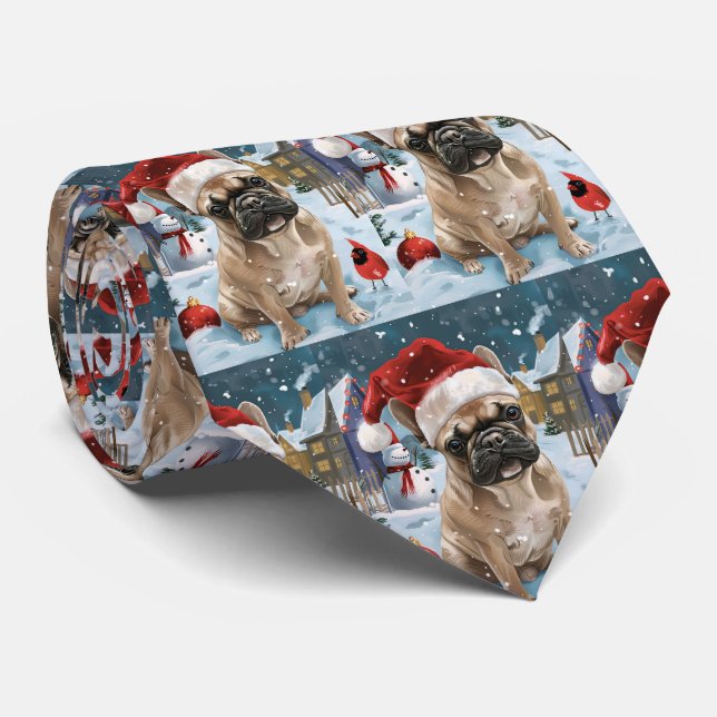 French Bulldog Winter Wonderland Christmas Joy Neck Tie (Rolled)