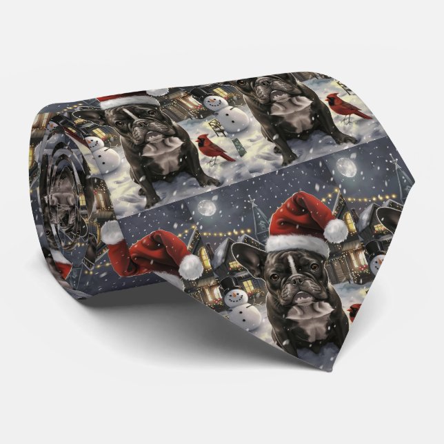 French Bulldog Winter Wonderland Christmas Joy Neck Tie (Rolled)