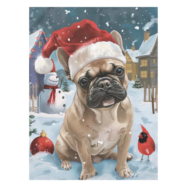 French Bulldog Winter Wonderland Christmas Joy Tablecloth (Front)