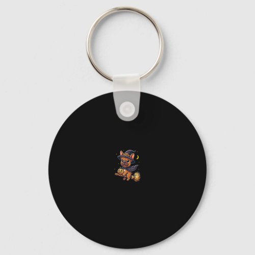 French Bulldog Witch Halloween Costume Funny Broom Keychain