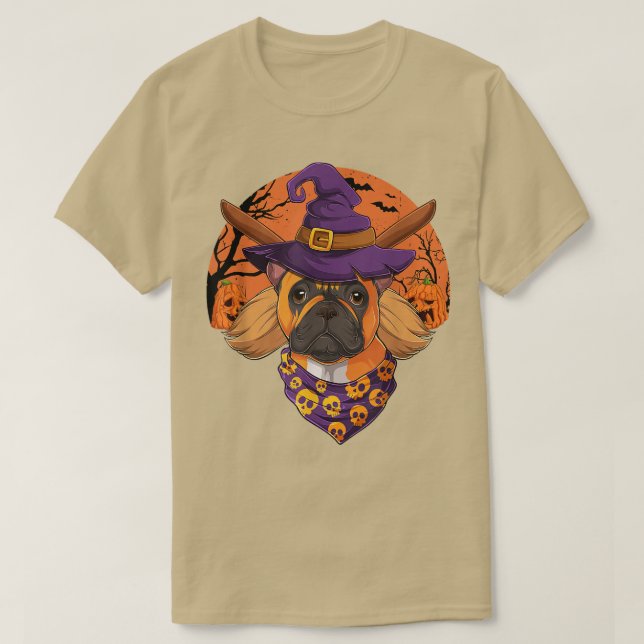 French Bulldog Witch Hat JackoLantern Dogs Hallowe T-Shirt (Design Front)