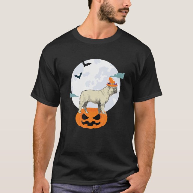French Bulldog Witch Moon Halloween Pumpkin French T-Shirt (Front)