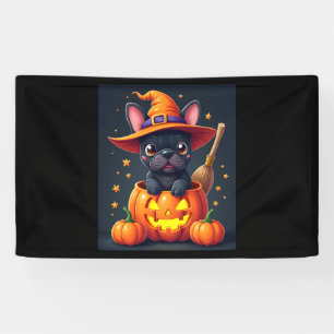 French Bulldog Witch Pumpkin Halloween Mens Womens Banner