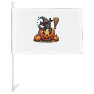 French Bulldog Witch Pumpkin Halloween Mens Womens Car Flag