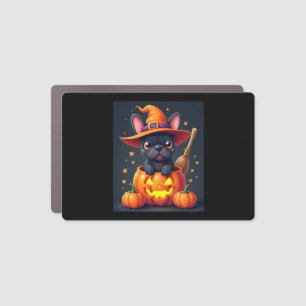 French Bulldog Witch Pumpkin Halloween Mens Womens Car Magnet