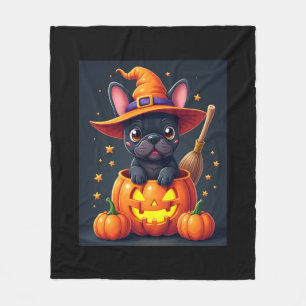 French Bulldog Witch Pumpkin Halloween Mens Womens Fleece Blanket