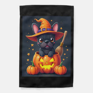 French Bulldog Witch Pumpkin Halloween Mens Womens Garden Flag