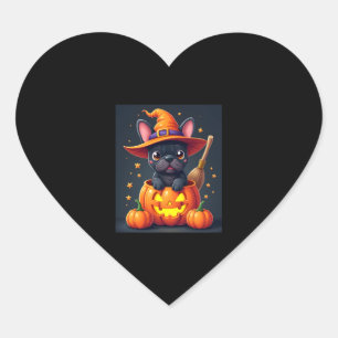 French Bulldog Witch Pumpkin Halloween Mens Womens Heart Sticker