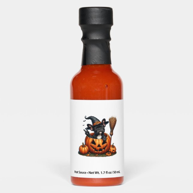 French Bulldog Witch Pumpkin Halloween Mens Womens Hot Sauces (Front)